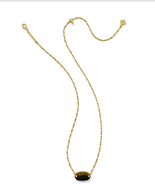 Kendra Scott Riveted Pndt Nck Gold Dark Brown Hawks Eye