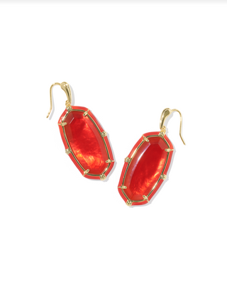 KENDRA SCOTT GOLD RED ILLUSION ELLE ENAMEL DROP EARRINGS