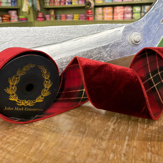 JME 4in x10yds Burgundy Velvet Plaid Ribbon