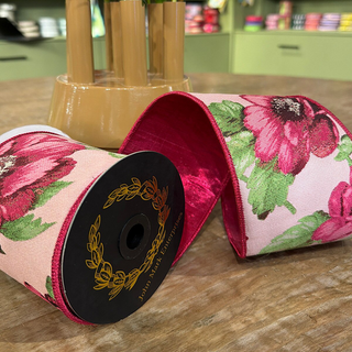 JME 2.5in x5yds Jacq Fused Fuschia/Green Ribbon