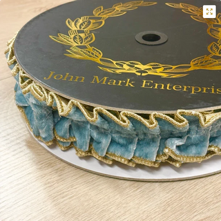 JME Ribbon 1.5x5yds Aqua Velvet Pleated Metallic Dupion