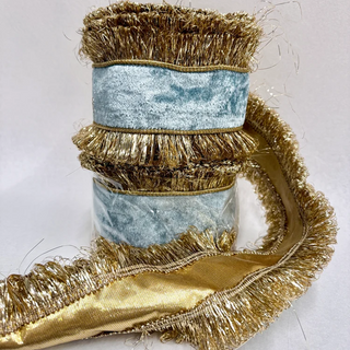 JME Ribbon 4x10yds Aqua Velvet Pleated Metallic Dupion