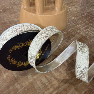 JME Ribbon 1" x10 yd Ivory Printed Velvet Dupion Ribbon