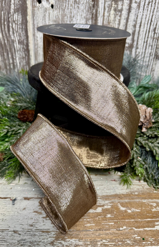 2.5in x 10yds Cauccino Metallic Dupion Ribbon