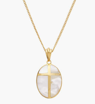Rizen Mother Of Pearl Cross Pendant Necklace Gold