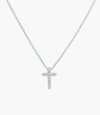 Rizen Dainty Luminous Cross Pave Necklace Silver