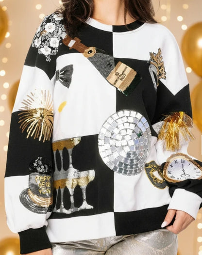 Queen of Sparkles Checkered NYE Icon Sweatshirt