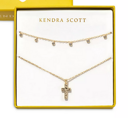 Kendra Scott Amelia Cross Necklace Gift Set Gold White Crystal