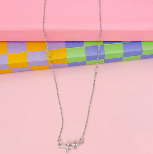 Treasure Jewels Double Cross Silver Necklace