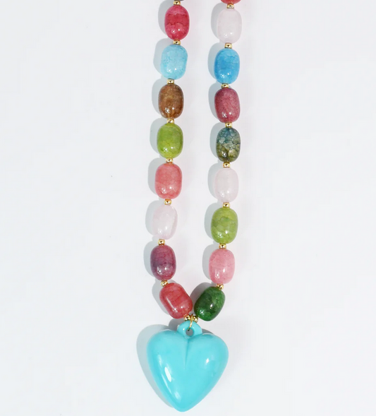 Treasure Jewels Happy Colorful Heart Necklace- Blue