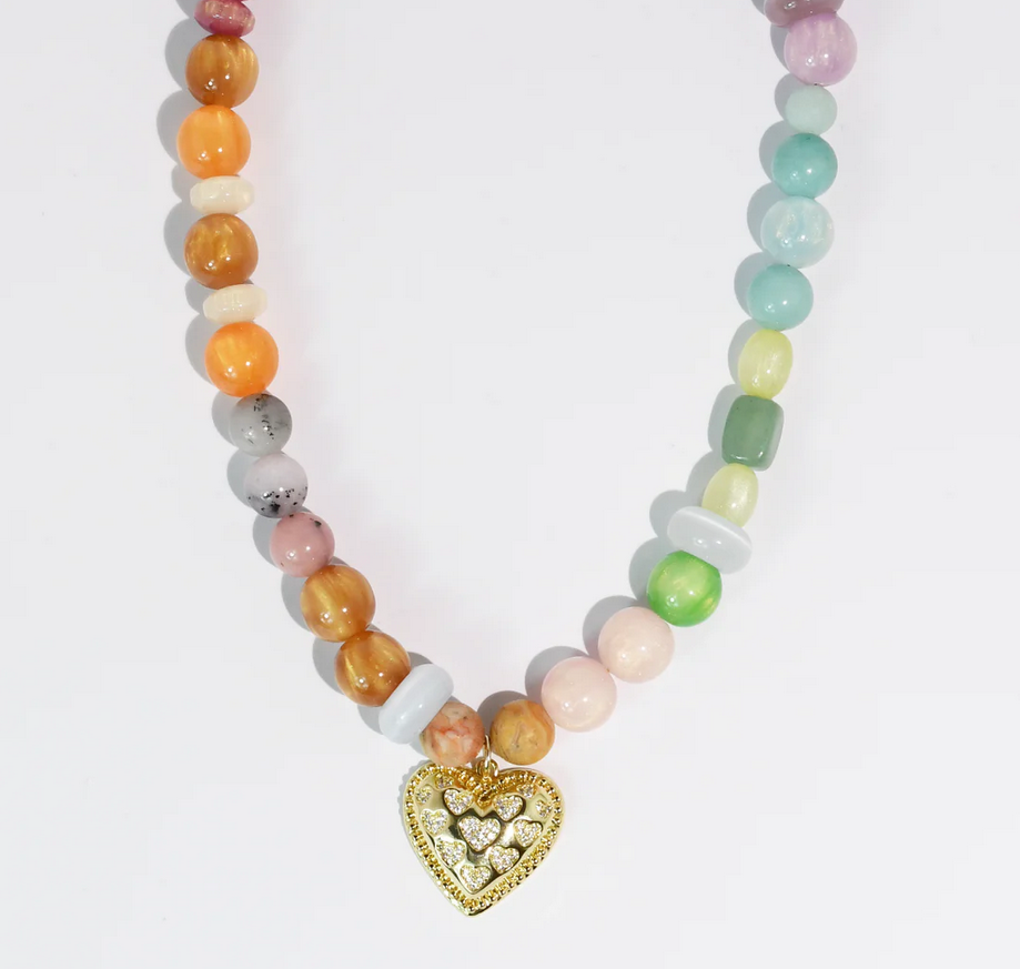 Treasure Jewels Rainbow Gem Heart Necklace
