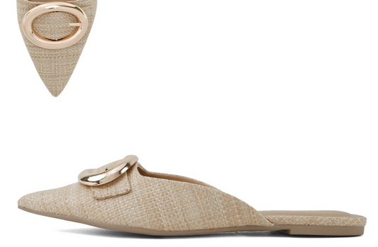 Jamie Natural Gold Detail Raffia Slides