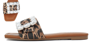 Line Leopard Rhinestone Buckle Slide