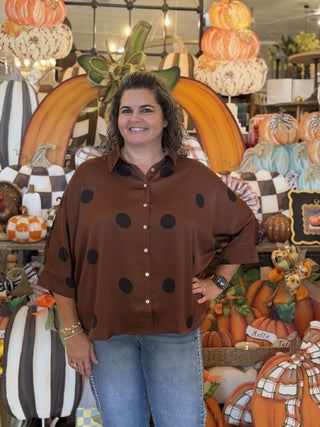 Brown &  Black Polka Dot Top