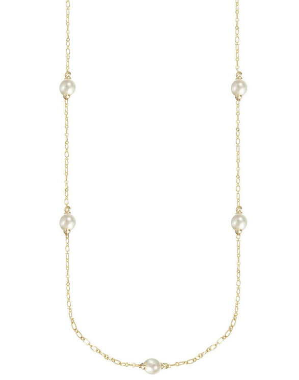 Natalie Wood Adorned Pearl Station Necklace Gold