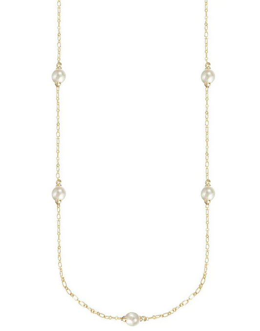 Natalie Wood Adorned Pearl Station Necklace Gold