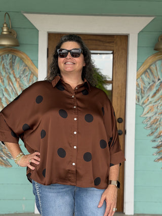 Brown &  Black Polka Dot Top