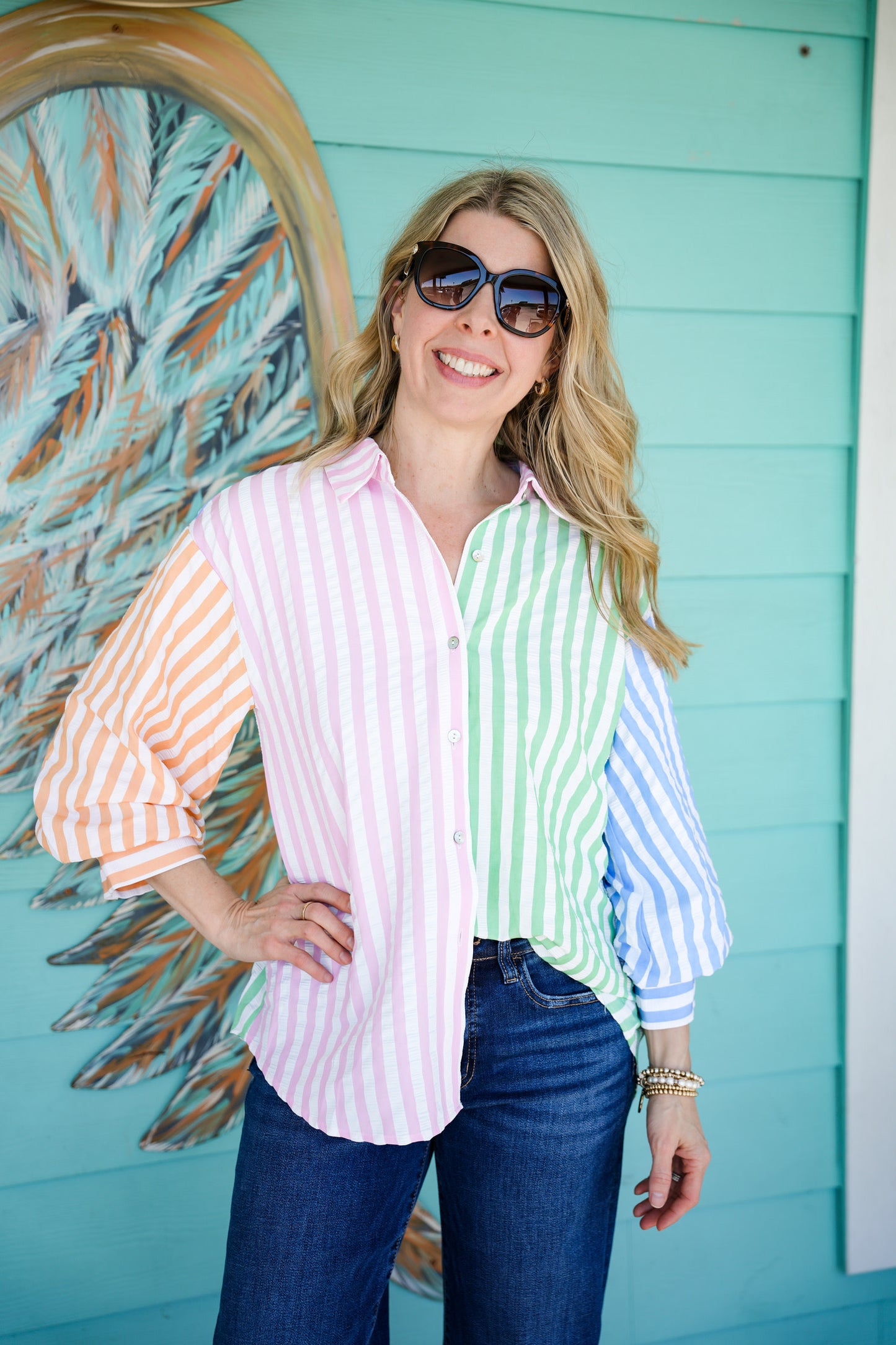 Pink Combo Multi Stripe Top