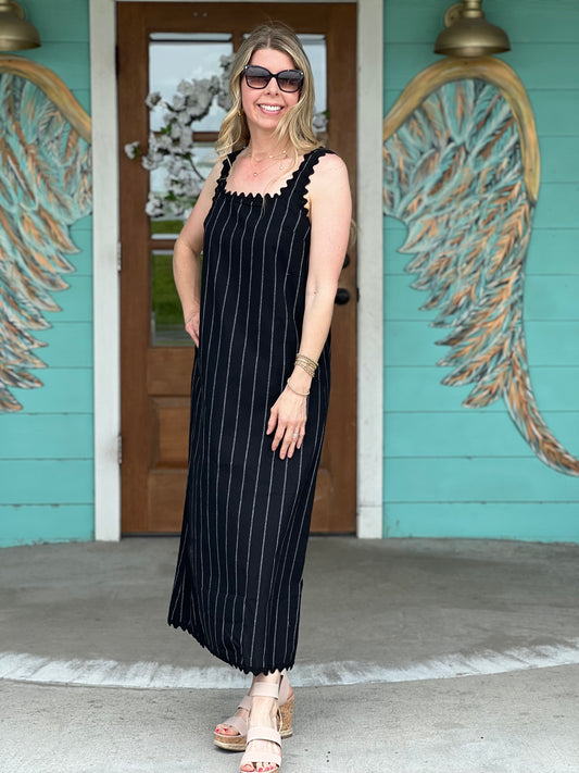 Black RickRack Trim Midi Dress