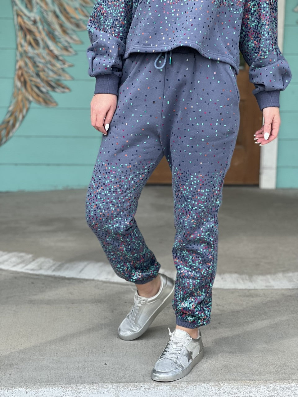 Queen of Sparkles Grey Scattered Sequin Jogger