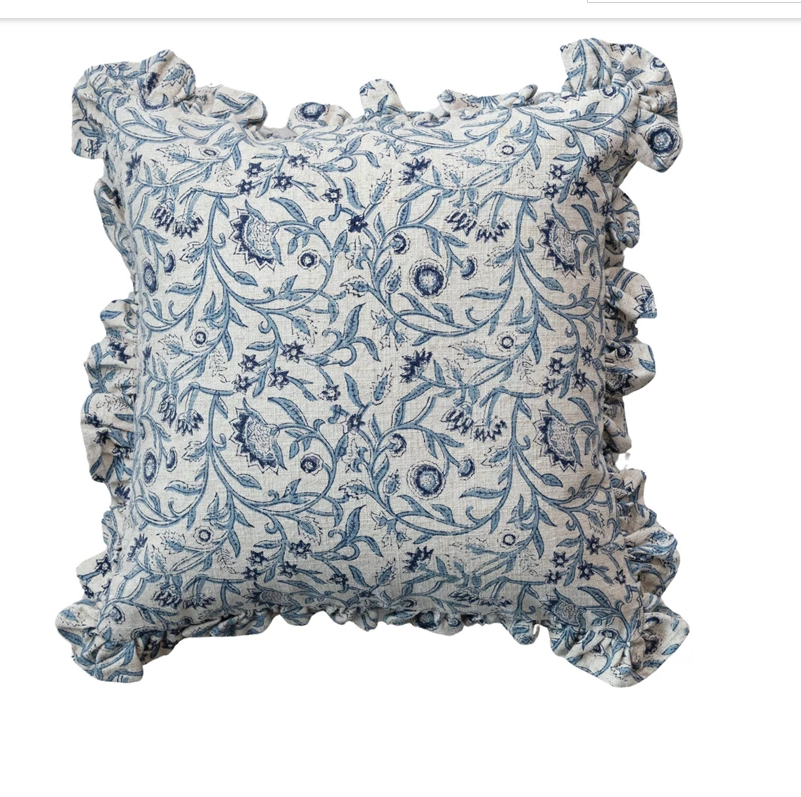 18" Square Blue Floral Printed Pillow