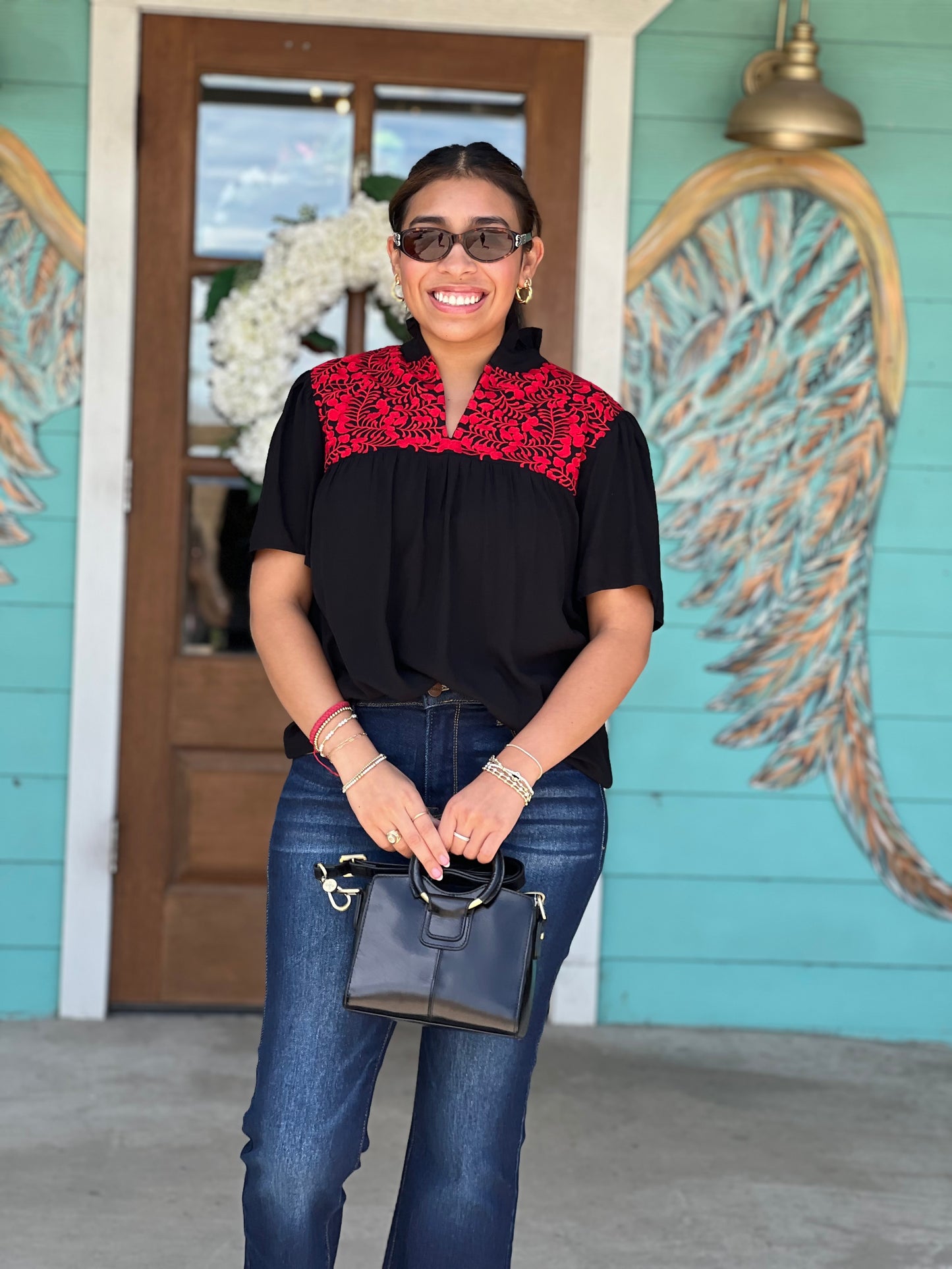 Black & Red Embroidered Legacy Top