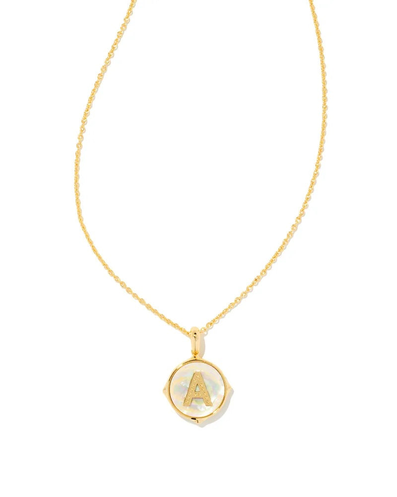 Kendra Scott Letter Disc Necklace Gold Irr Abalone