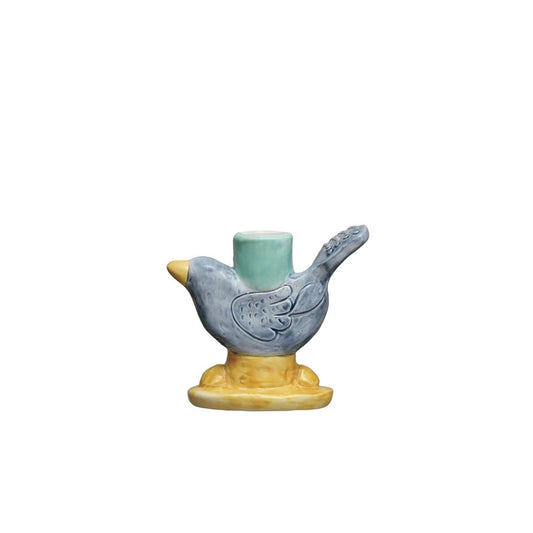 4.5in Hand-Painted Stoneware Bird Taper Holder