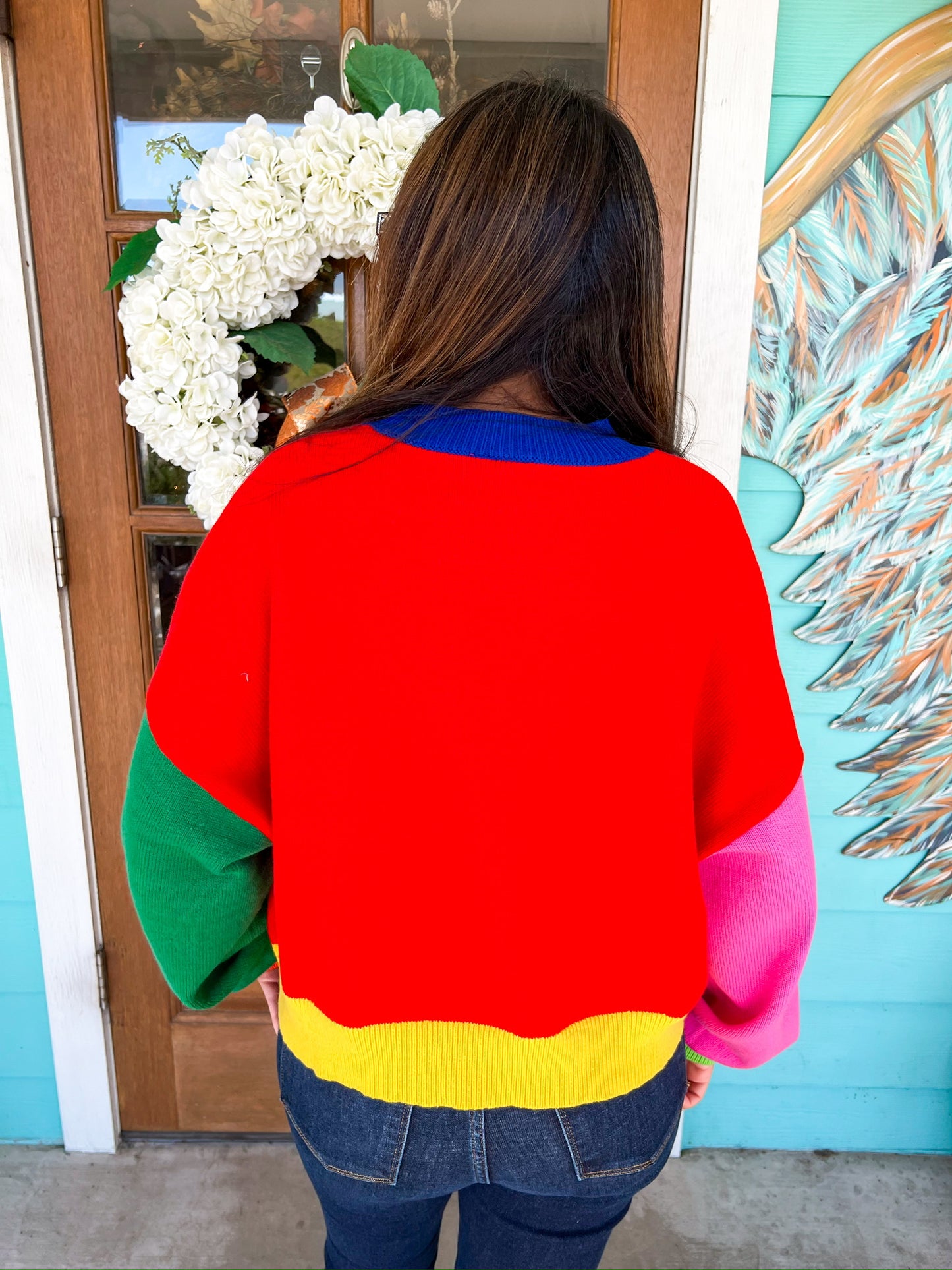 Queen of Sparkle Colorblock Fuzzy Merry & Bright Sweater