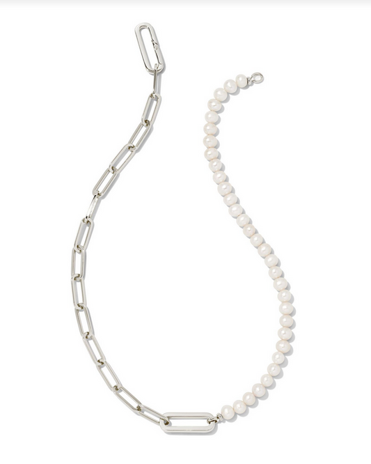 Kendra Scott Ashton Half Chain Necklace Silver Pearl