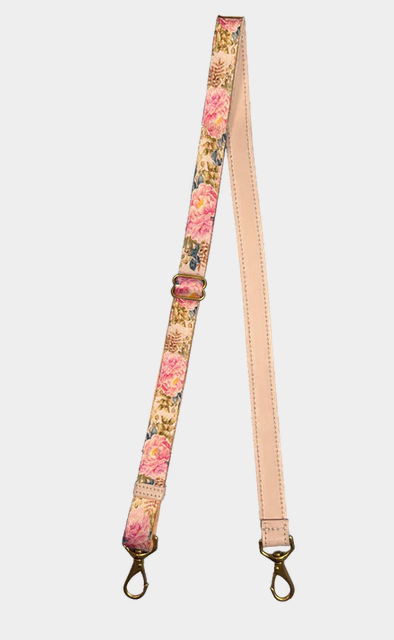 JH Adjustable Strap 1" Natural Leather with Peony Webbing