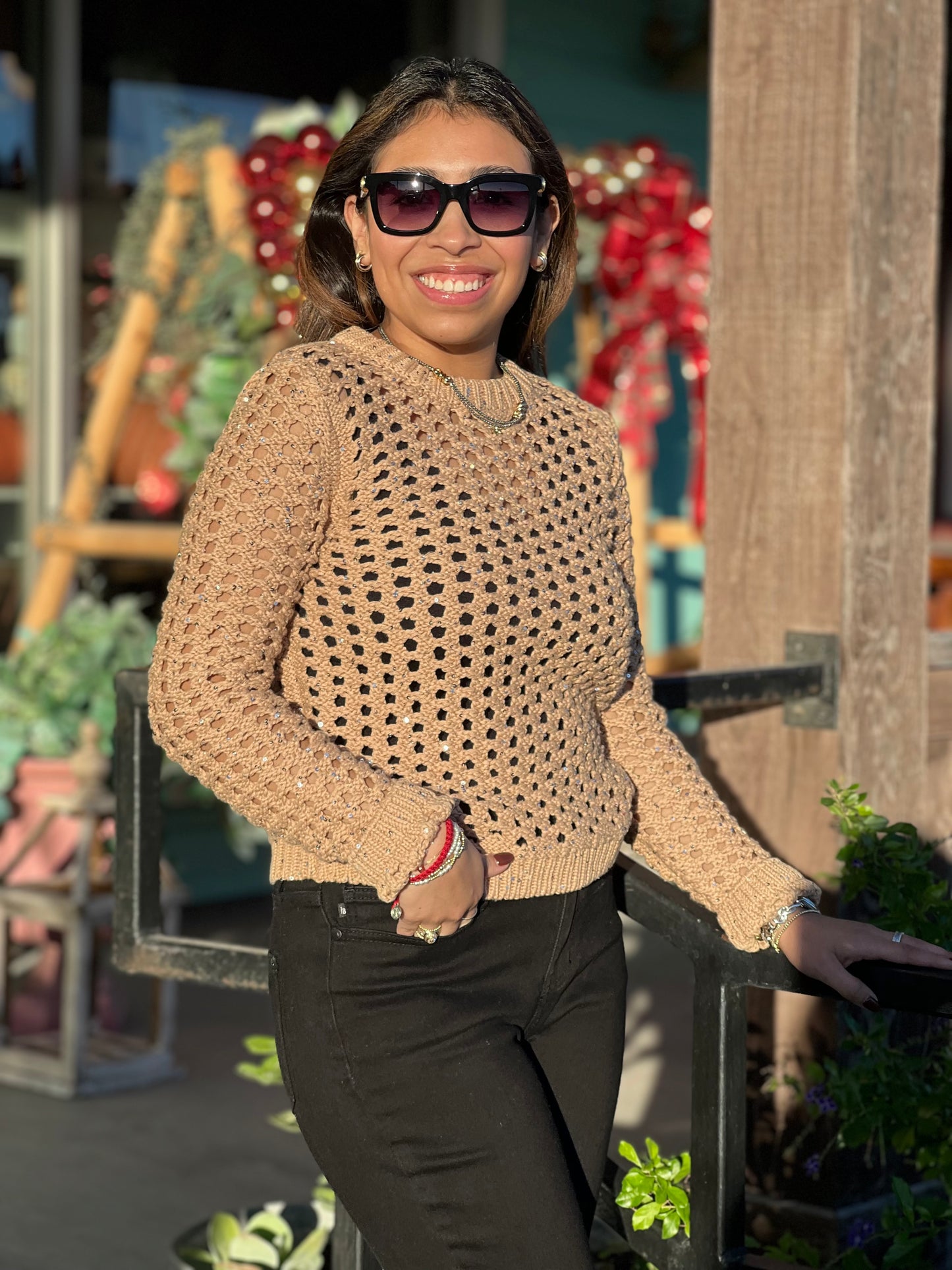 Caramel Sequin Long Sleeve Top