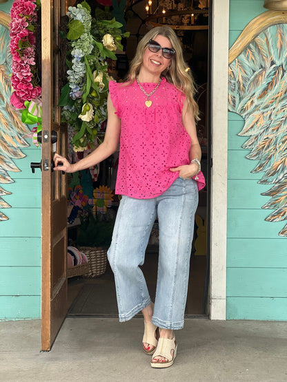 Bianca Pink Eyelet Tank