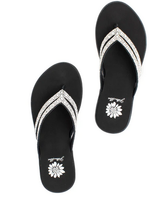 Yellow Box Dalia in Clear Crystal Black Flip Flop
