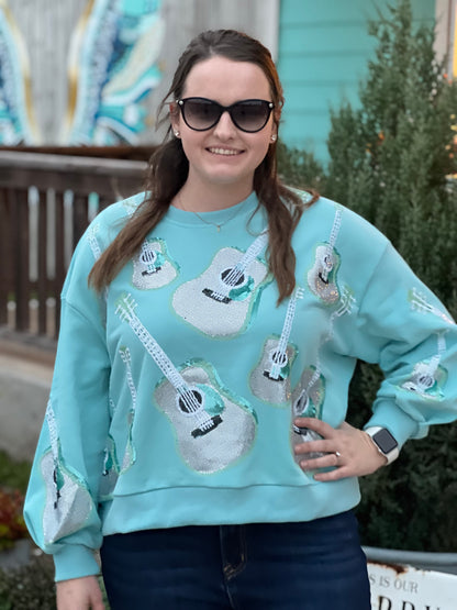 Queen of Sparkles Mint Guitar Sweatshirt