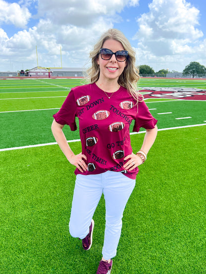 Maroon Embroidered Touchdown Tee