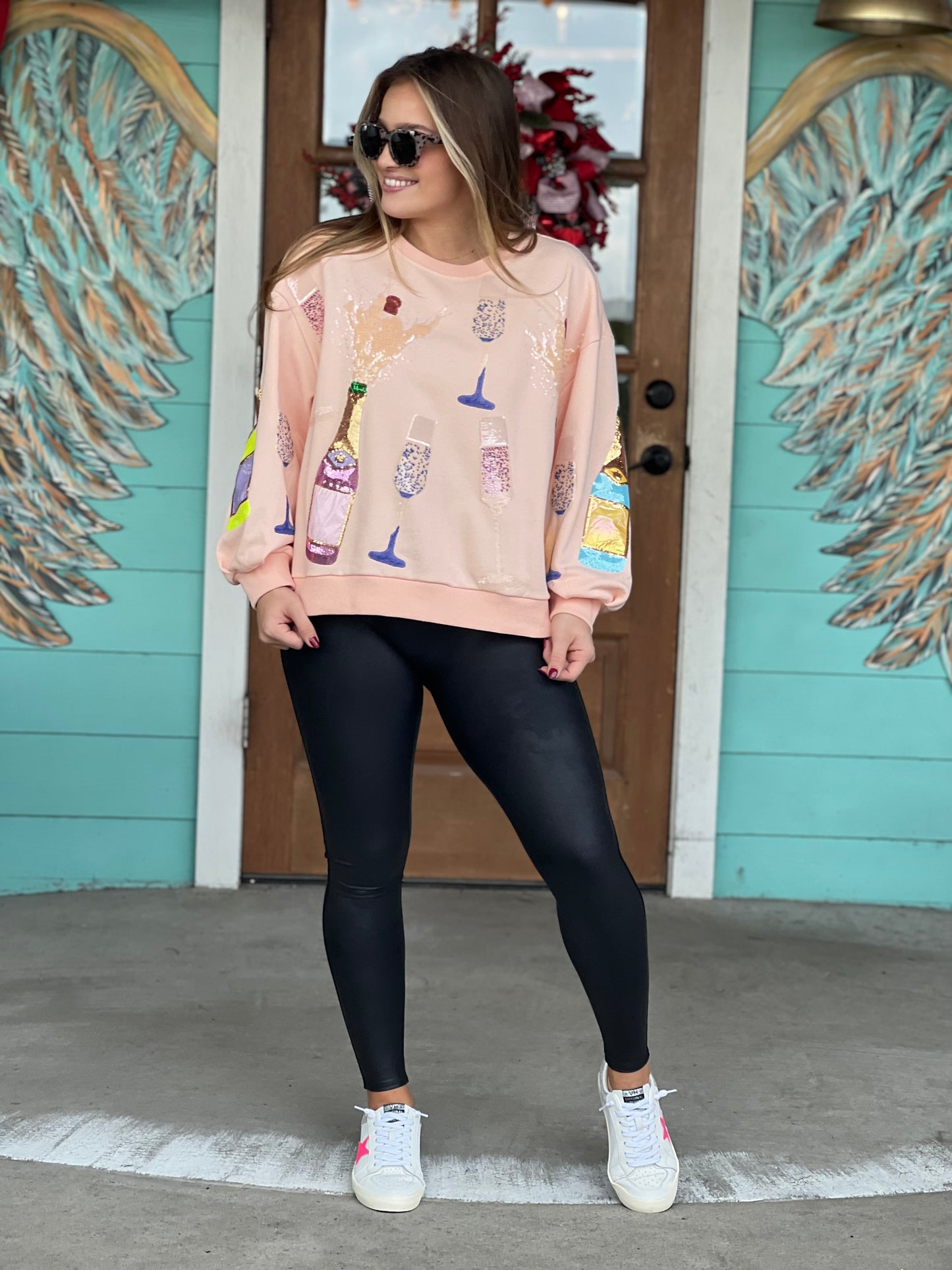 Queen of Sparkles Pink Multi Champagne Sweatshirt