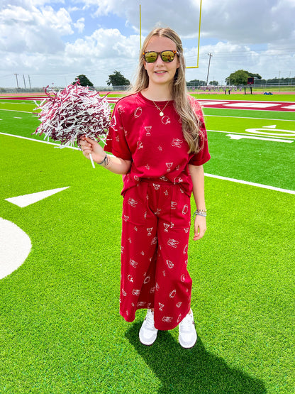 Wine Football Icon Print Pants