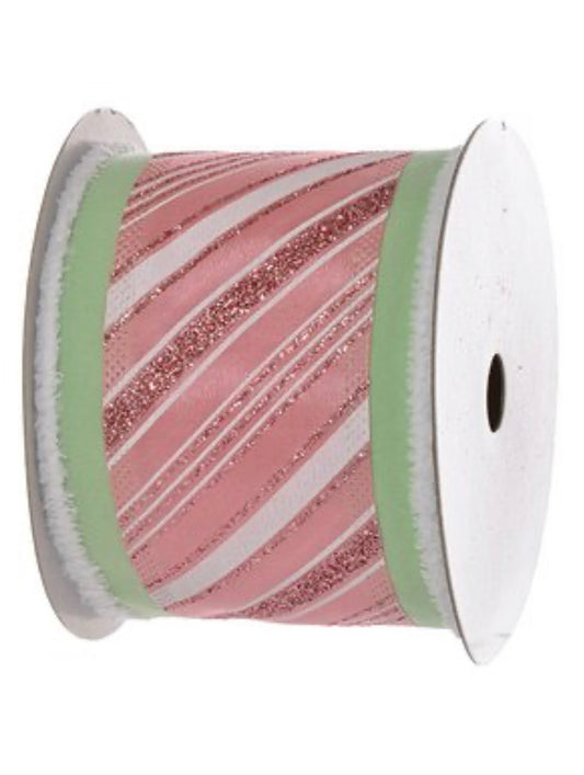 4 x 10yd Green Peppermint Stripe Ribbon