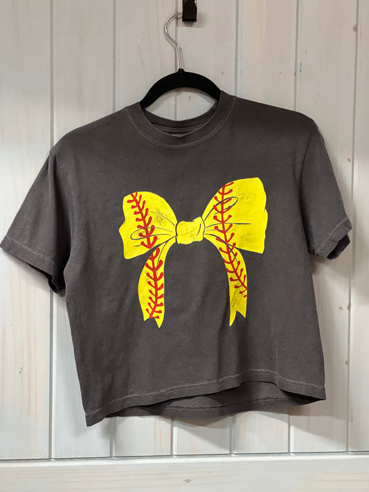 Charcoal Softball Bow Crop Tee