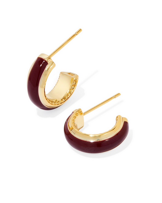 Kendra Scott Ainsley Huggie Earring Gold Burgundy Enamel