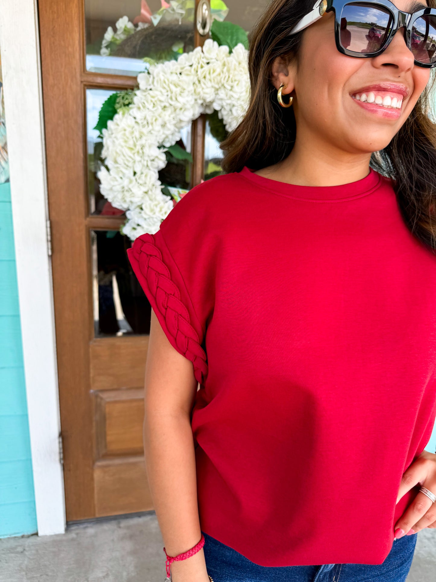 Burgundy Braided Sleeve Top