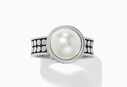 Brighton Pebble Dot Pearl Wide Band Ring - Silver-Pearl, 10