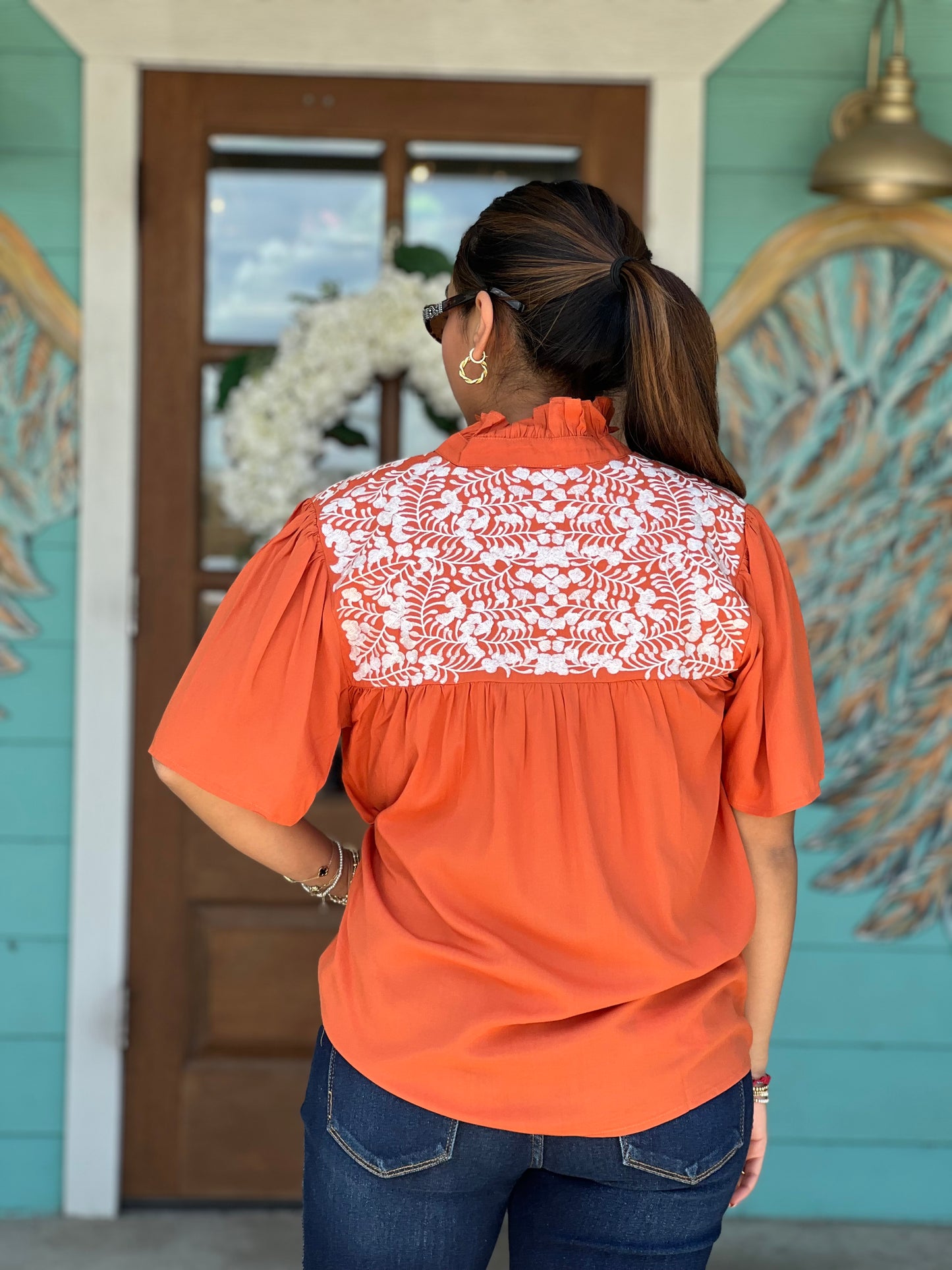 Burnt Orange Caven Embroidered Top