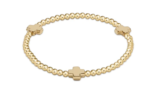 enewton Signature Cross Gold Pattern 3mm Bead Bracelet Gold