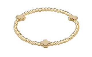 enewton Signature Cross Gold Pattern 3mm Bead Bracelet Gold