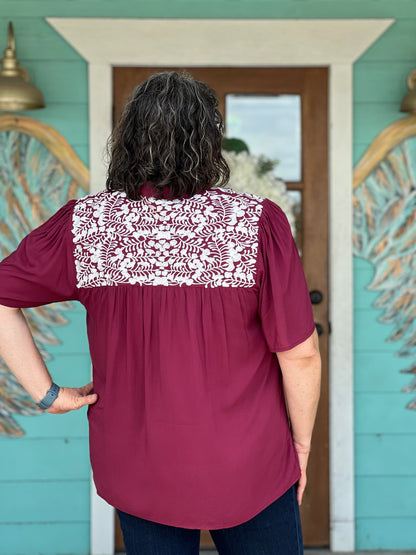 Maroon Embroidered Elko Top