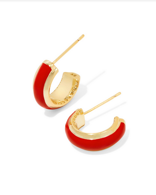 Kendra Scott Ainsley Huggie Earring Gold Red Enamel