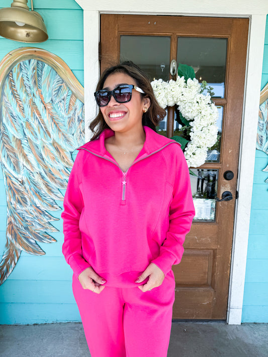 Hot Pink Essential Zip Pullover