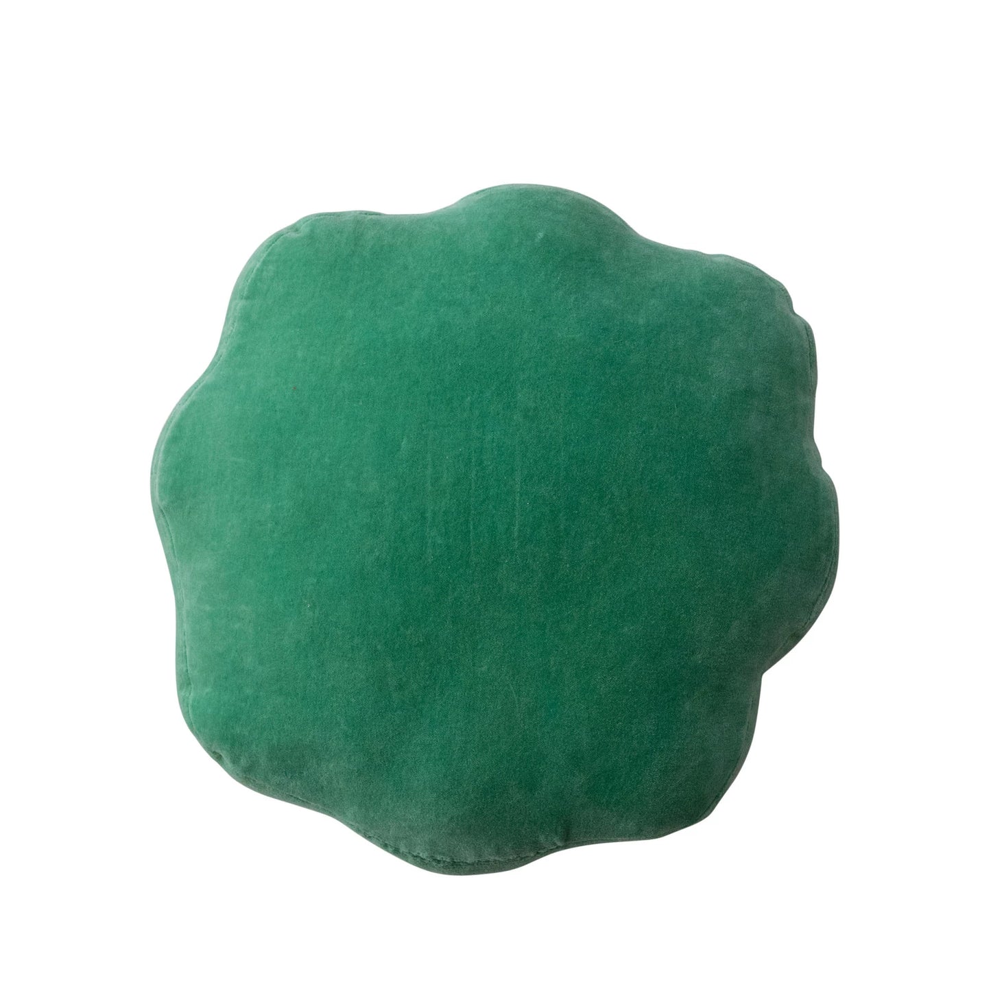 Round Scalloped Green Pillow with Embroidery